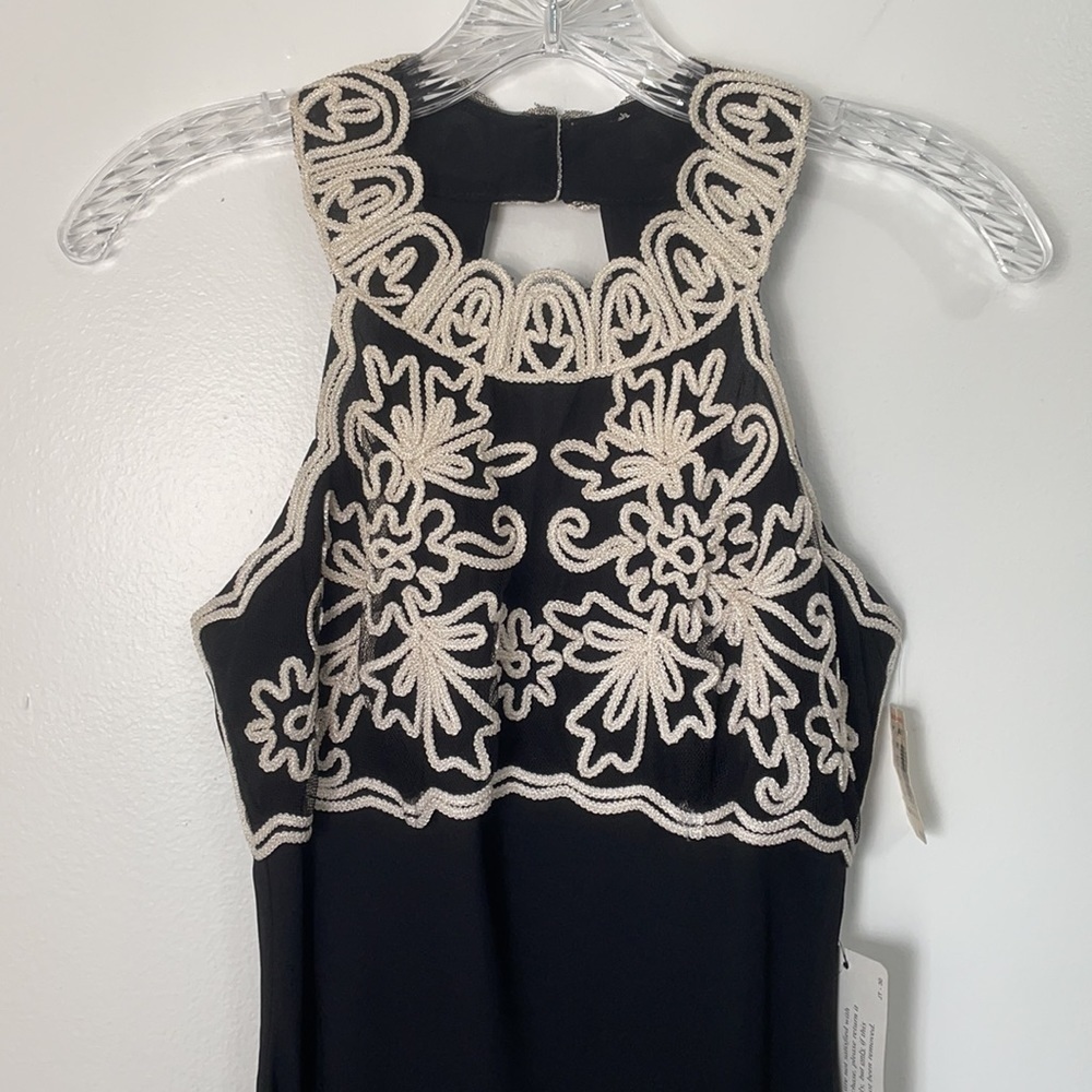 Jessica McClintock Gunne Sax Embroidered Black Halter Dress - Picture 3 of 10